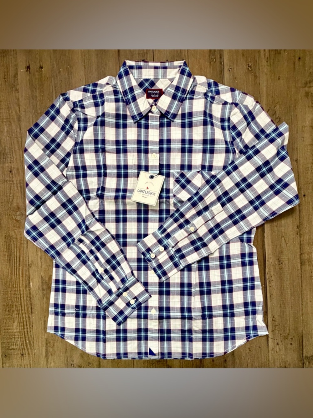 NWT UNTUCKit Sorbo Button Down Long Sleeve Plaid Shirt - Size 4 - Blue